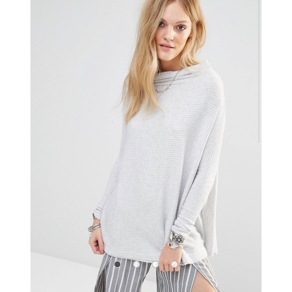 Free People Lover Ribbed Gray Thermal Sweater Medium